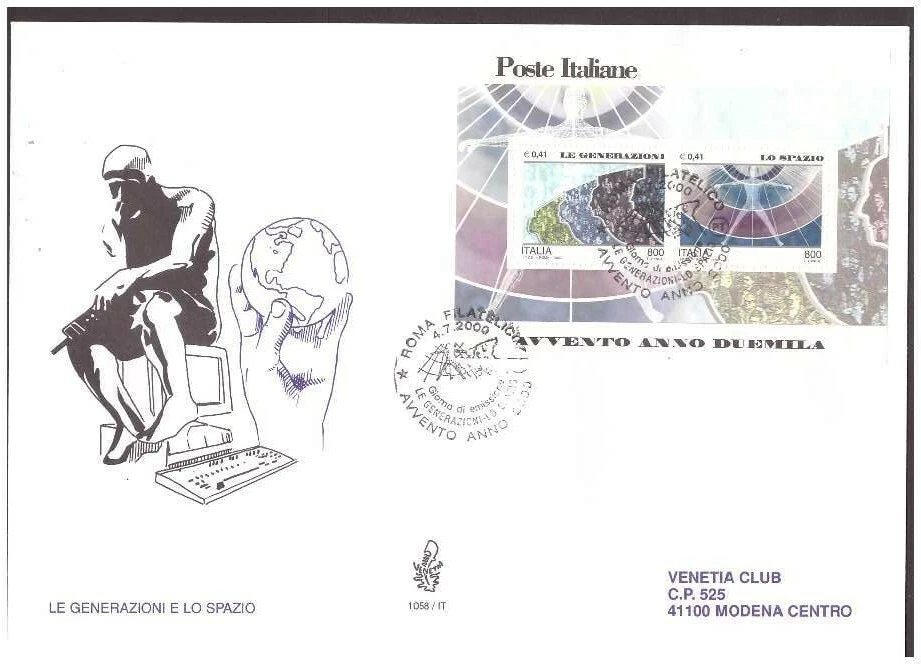 FDC Venetia Club 2000 - All Generations Lo Space Sheet of Stamps Viaggiata - Image 1 of 1