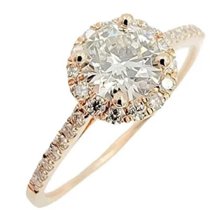 Anello di fidanzamento in oro rosa 14 kt con diamanti. - Foto 1 di 8