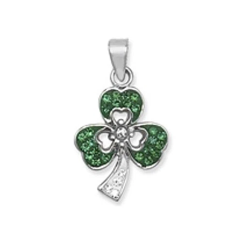 Argento Sterling Pietra Set Trifoglio Ciondolo con Zirconia Cubica - Immagine 1 di 1