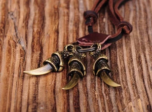 JN236 Collar Largo Garra de Roca de Bronce Cuero Genuino Surfista Marrón - Imagen 1 de 12