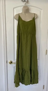 Lac Rettba Size XXL Solid Green Strap Maxi Dress Tiered Racer Back - Picture 1 of 13