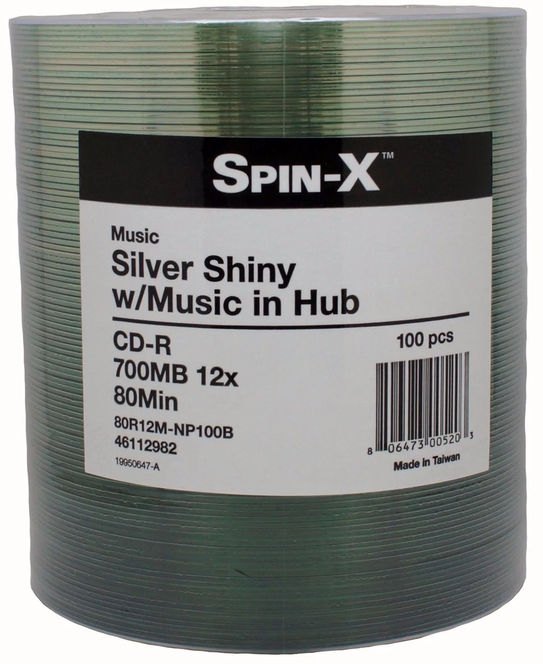 100 Prodisc Spin-X 12X Music Digital Audio Shiny Silver Blank CD-R Disc Media - Image 1 of 1