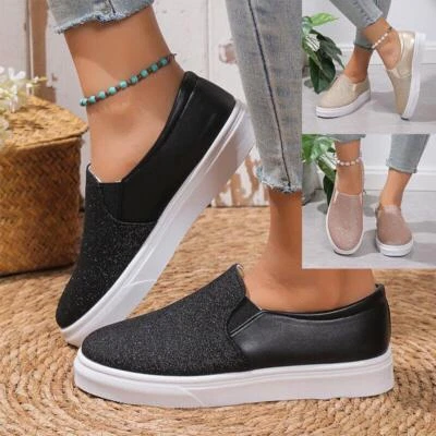 Women's Slip on Shoes Loafer Flats Sneakers Memory Foam Casual Comfort Glitter - Image 1 of 4