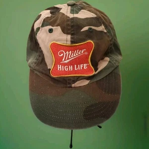 Miller High Life Baseball Hat Camo Canvas Embroidered Red Patch Logo Y2K Beer 00 - Picture 1 of 6