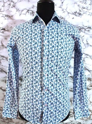 MEN'S DANIEL HECHTER MULTI BLUES & WHITE FLORAL PRINT LONG SLEEVE SHIRT SIZE MED - Image 1 of 4