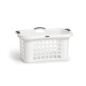White Plastic Laundry Basket with Comfort Grip Handles - Picture 1 of 12
