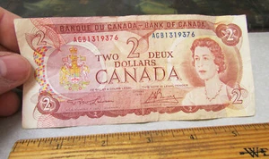 vintage 1974 Canada $2 bill, been used, AGB1319376, collectible two dollar bill - Picture 1 of 2