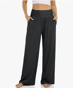 UEU Womens High Waist Loose Fit Wide Leg Yoga Pants Dark Gray Medium - Picture 1 of 4