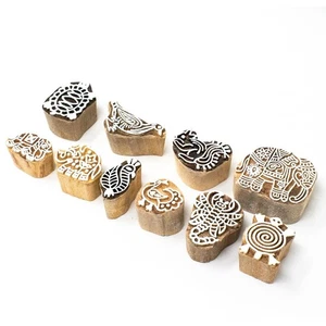 Set of 10 Hand Carved Textile Printing Saree Border Dresses Craft Block Stamp - Picture 1 of 4