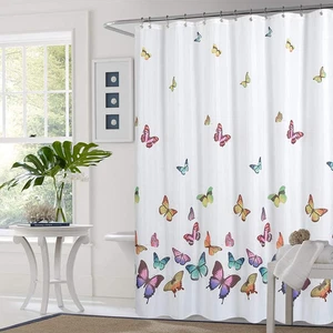 Juego de cortina de ducha con mariposas coloridas en primavera - Imagen 1 de 12