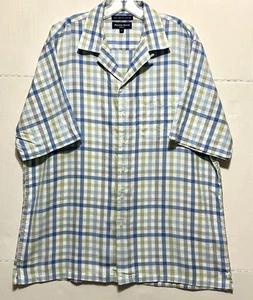 Austin Reed Button Down Shirt Mens L Blue Plaid Casual 100% Cotton Short Sleeve - Picture 1 of 10