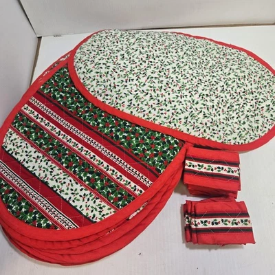 6 manteles individuales acolchados de Navidad reversibles y 8 servilletas rojas de lino hechas a mano  Foto 1 de 4