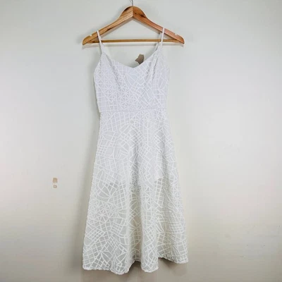 Vestido Kookai Blanco Geométrico Línea A AU 8 Correas de Espagueti Rejilla Malla Superposición Foto 1 de 4