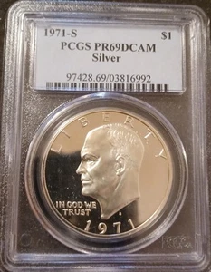 1971-S 1 $ PP Eisenhower 40% Silber Dollar PCGS PR69DCAM - Bild 1 von 4