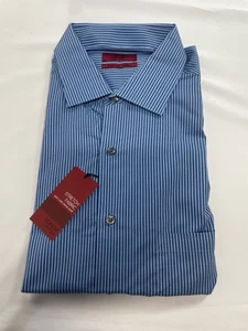 ALFANI FITTED mens shirts stretch fabric BLUE fine striped Long Sleeve SIZE L - Picture 1 of 10