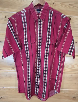 VTG Wrangler Western Aztec Brushpopper Button Shirt Men Large Red Fade - Image 1 of 4