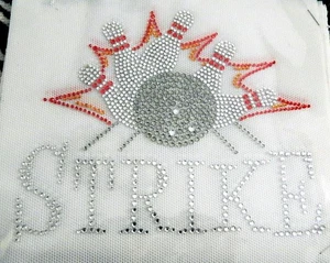 Ferro da stiro con strass tema bowling "STRIKE" su trasferimento fai da te 6" vedi dettagli - Foto 1 di 1