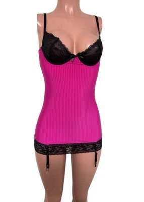 Mini Vestido Dream Girl Y2K Rosa Pin Rayas Chemise Corazón Slip Micro M Baddie Foto 1 de 4