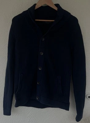 Rag & Bone Shawl Collar Cardigan Sweater Thick Chunky Knit Navy Blue Mens Medium - Image 1 of 4