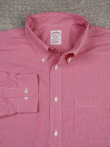 Brooks Brothers Shirt Mens XL Madison Fit Non Iron Supima Cotton Gingham Red - Picture 1 of 12