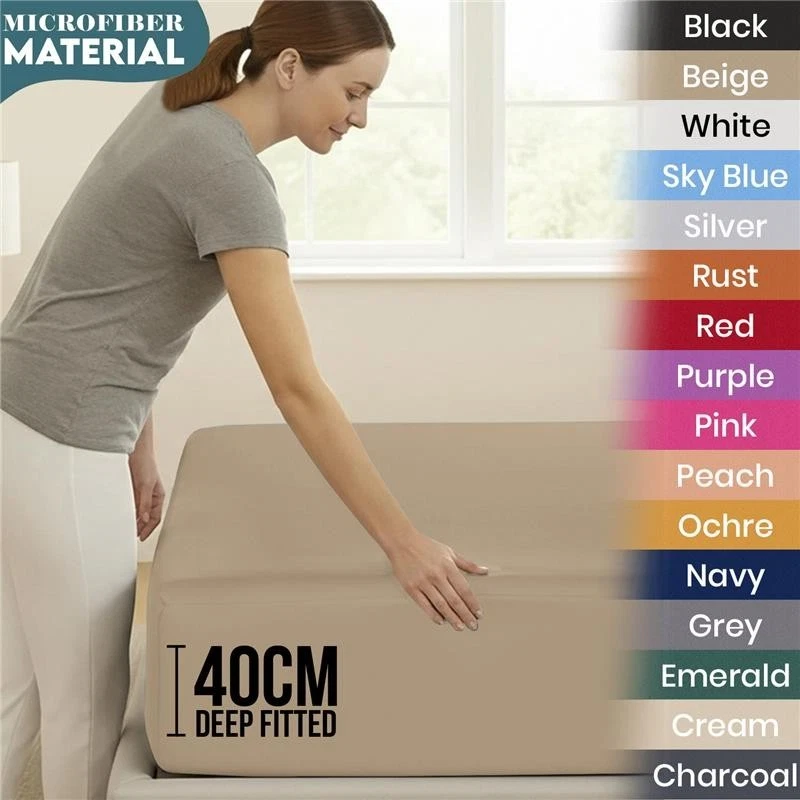 HAFA280 Extra Deep Pocket Fitted Sheet 40cm Plain Bed Sheets Single Double King Uk Size