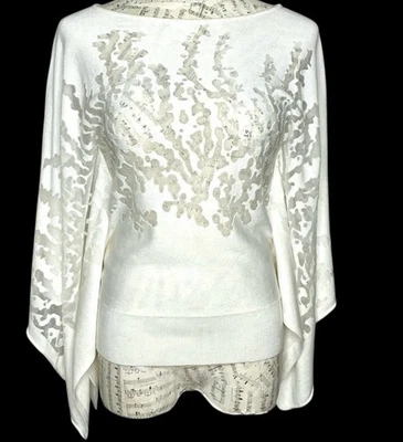 De Colección Spiegel Mujer Mediano Blanco Kimono Manga Suéter Malla Corral Patrón Foto 1 de 4