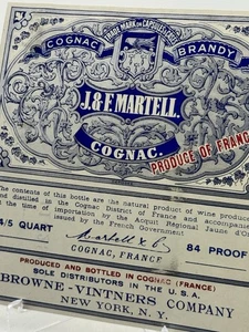 A Pair Of Vintage J&F Martell Cognac Brandy Labels From France 4 1/2 X 4 1/2 - Picture 1 of 6
