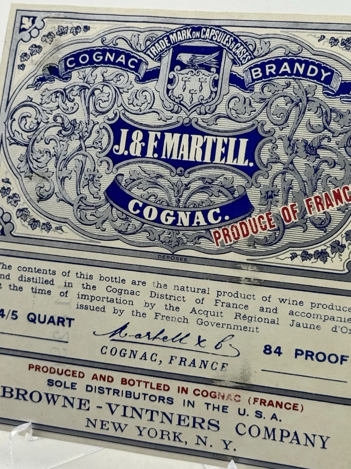 A Pair Of Vintage J&F Martell Cognac Brandy Labels From France 4 1/2 X 4 1/2 - Image 1 of 4
