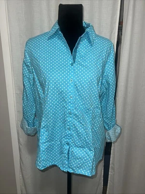 Coral Bay Polka Dot Button Up Down Sz Large Turquoise Blue Foto 1 de 4