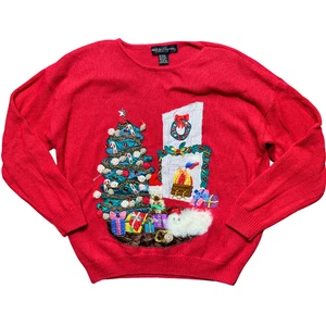 Suéter Vintage Años 90 Bordado Navidad XL 3D Yorkie Tree Tacky Festivo Navidad - Imagen 1 de 8