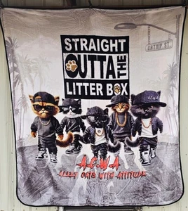 CAT STRAIGHT OUTTA THE LITTER BOX ALLEY CATS WITH ATTITUDE FUNNY QUEEN BLANKET - Picture 1 of 2