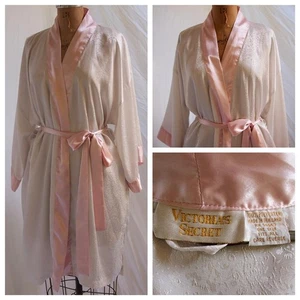 Victoria's Secret Gold Label Brautkimono weiß rosa Satin kurz Wickel Morgenmantel Einheitsgröße - Bild 1 von 8