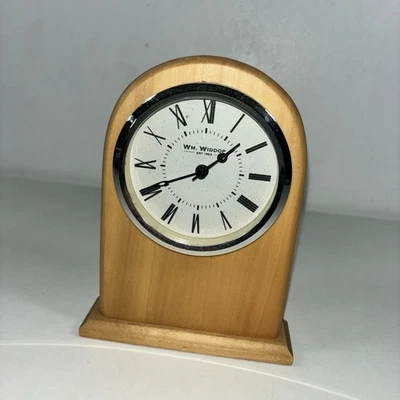 Vintage WM Widdop Est 1883 Wooden Pine Mantle Desk Clock WORKING - Image 1 of 4