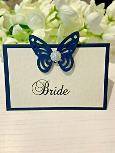 Wedding Place Cards Personalised with your Guests Names - Navy Butterfly