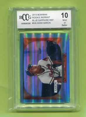 HANK AARON ATLANTA BRAVES 2013 REFRACTOR BOWMAN ZAFIRO AZUL BCCG grado 10 Foto 1 de 3