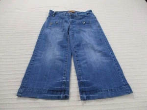 V Blue Womens Jeans 7/8 Juniors Wide Straight Leg Medium Wash Flat Front  - Picture 1 of 10
