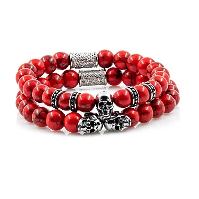 Roter Türkis Armband Bracelet Perlenarmband Memento Mori Silver Edition - Bild 1 von 3