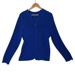 Cárdigan de lujo Carlisle tejido acanalado cremallera completa suéter para mujer XXL azul mezcla de seda - Imagen 1 de 9