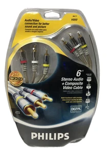 Philips Stereo Audio+Composite Video Cable 6 ft. NEW! 24K Gold Plated Connectors - Picture 1 of 5