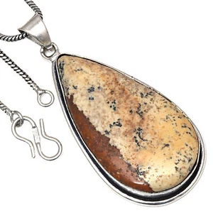 Pendant Picture Jasper Gemstone Handmade Gift For Her Silver Jewelry 2.25" - Picture 1 of 7