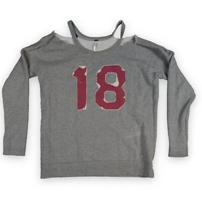 Suéter Top Free People Pequeño Gris Hombro Frío Pullover Bordado 18 Foto 1 de 4