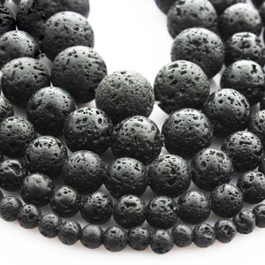 Lava Perlen Kugel schwarz poliert gems, 1 Strang(39~40cm) 4/6/8/10/12/14/16/20mm - Bild 1 von 12