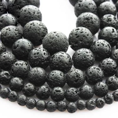Lava Perlen Kugel schwarz poliert gems, 1 Strang(39~40cm) 4/6/8/10/12/14/16/20mm - Bild 1 von 3