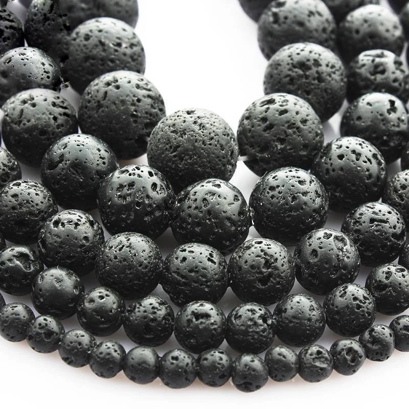 Lava Perlen Kugel schwarz poliert gems, 1 Strang(39~40cm) 4/6/8/10/12/14/16/20mm - Bild 1 von 3
