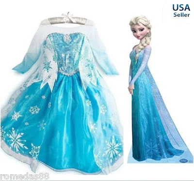 Princess ELSA Dress Cosplay Party Dress Up + Free Crown Wand Braid Set  - Image 1 of 4