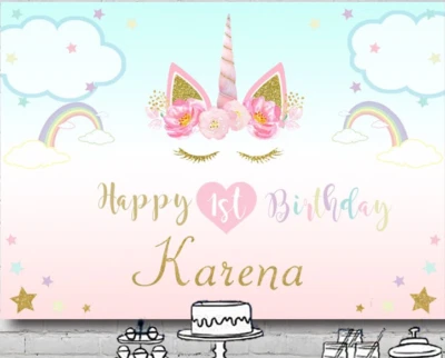 UNICORNIO ARCO IRIS NUBE PERSONALIZADA FIESTA CUMPLEAÑOS BANNER TELÓN DE FONDO DECORACIÓN Foto 1 de 3