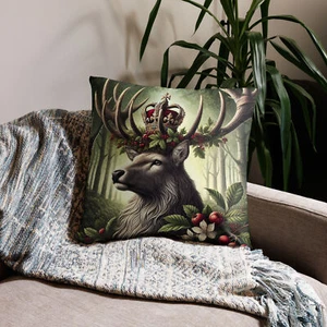 Sovereign Stag Cushion Regal Woodland Decor Nature-Inspired Throw Pillow - Picture 1 of 5