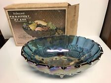 Gorgeous Blue Iridescent Carnival Glass Oval Center Bowl #2211 w/box L22049