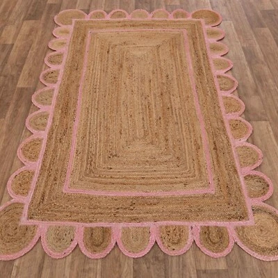 Scalloped Jute Rug 100% Natural Braided Rustic Look Area Modern Carpet Mat Rug - Image 1 of 4