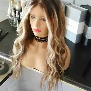 Straight Human Lace Front Wigs With Curly Long Wig Hair Wavy Blonde Ombre HOT - Picture 1 of 7